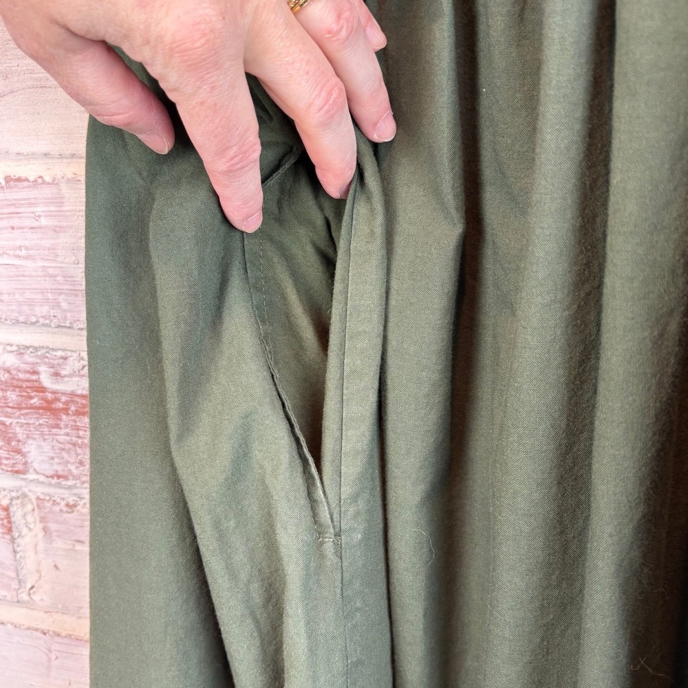 THE GREAT Horizon Dress Green Olive Stripe Cotton Tie Strap Maxi Dress Size 1 - Picture 12 of 12